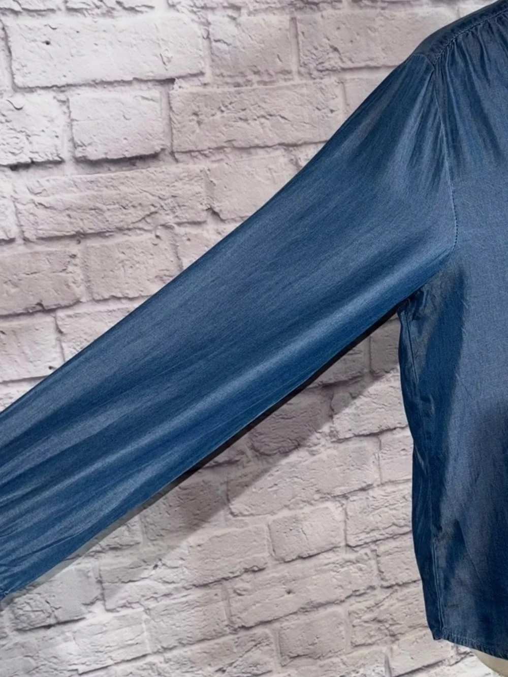 Alison Andrews Indigo Chambray Lyocell Tunic XL Half Button Flowy Top - Picture 6 of 8